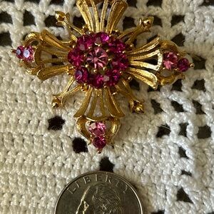 Gold and Pink Lisner Gemstone Brooch